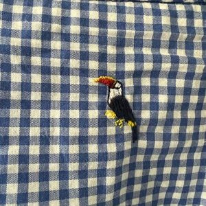Talbots Woman Embroidered Skirt Sz 16 Blue And White Gingham Toucan Birds EUC